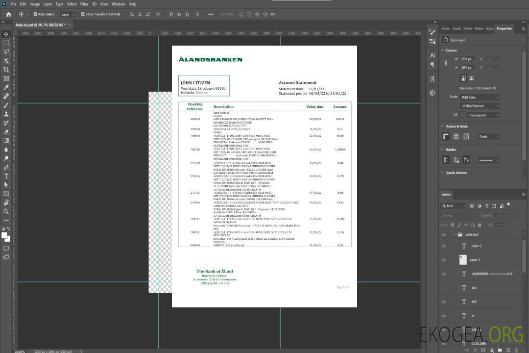 Modèle de relevé de la Finlande Aland Bank, format Word et PDF template Modèle de relevé de la Finlande Aland Bank, format Word et PDF template